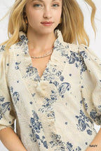Umgee Womens Blouse Navy Floral Embroidered Top with Ruffle Trim Short Sleeve 8f635d2b-7f68-4ca5-b990-3bfca16bf7d1-Max-Origin Trendsi