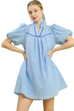 Umgee Puff Sleeve Textured Babydoll Mini Dress