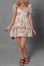 Floral Mini Dress Bubble Sleeve Sweetheart Neck Ruffle Zipper Lightweight 8f840ccb-7bef-4602-9123-70e2377f2f9b-Max-Origin Trendsi