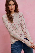 SO ME Women Blouse Valentine Ditsy Heart All Over Slub Rib Knit Top 8f927e763ce843ee953b11f5a3854168-Max-Origin Trendsi