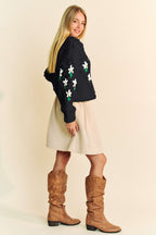 Davi & Dani USA Cardigan Black Floral Embroidery Button Down Sweater 8f940260-7f8f-4e10-abb7-090ea27144dc-Max Trendsi