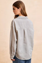 BiBi Womens Gray Stripe Shirt Black Flower Jacquard Knit Patch Pocket Top 8faaa52b655c4927b63dbebd4f4d1021-Max-Origin Trendsi