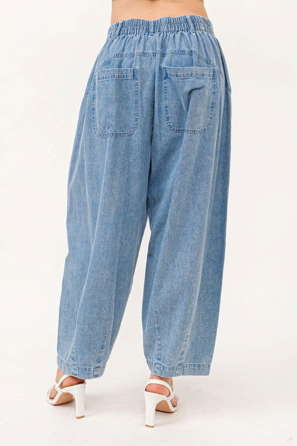 And The Why Pleated Baggy Jeans USA Stock Elastic Back Jeans