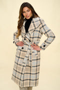 Coalition LA Coat Vegan Wool Double-Breasted Plaid with Belt Khaki Multi 8fb2b0b9-1c75-4ba0-8cdc-a7a34183212c-Max Trendsi
