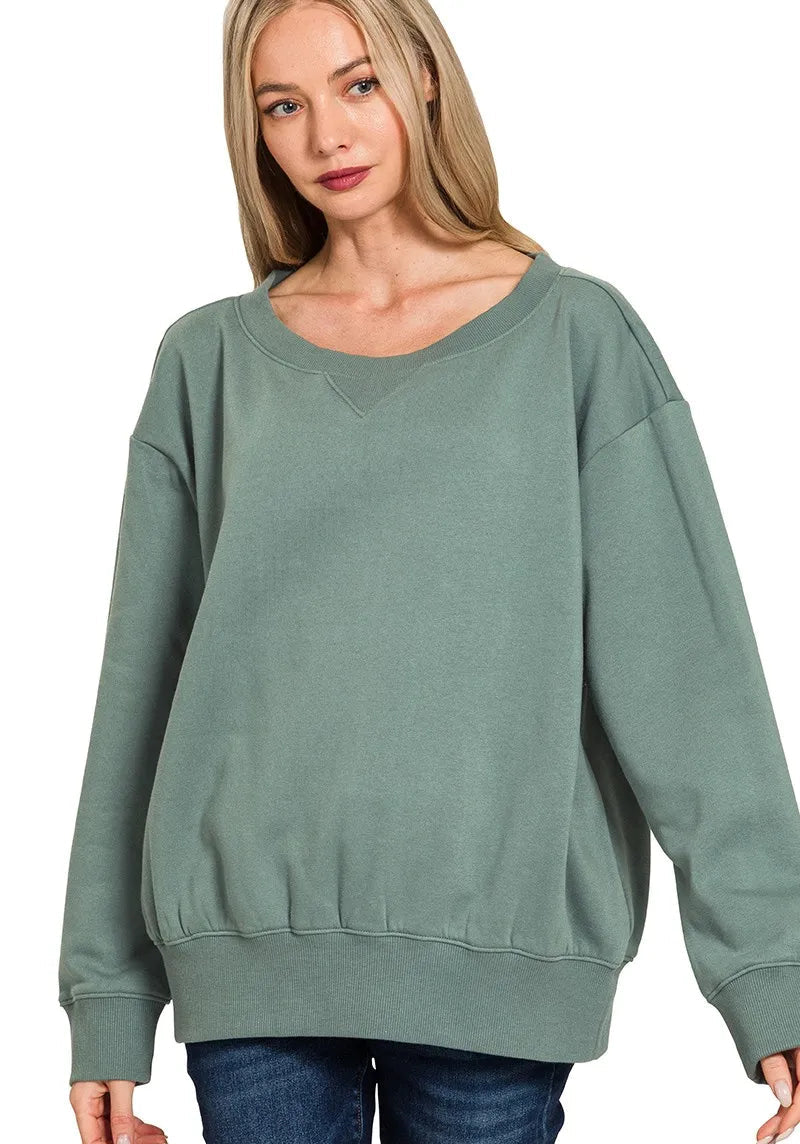 Zenana Fleece Boat Neck Sweatshirt