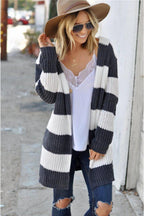 Cardigan Striped Contrast Stripes Open Front Long Sleeve Knitwear 8fb7c2da-fa20-4c12-8118-38f8cd734069-Max Trendsi
