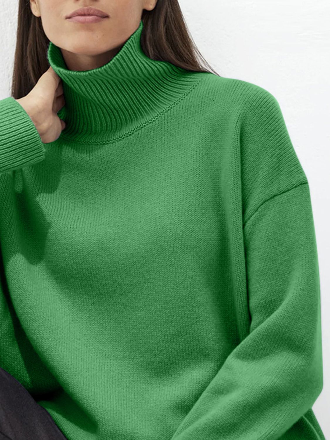 Turtleneck Women Sweater Basic Solid Oversized Long Sleeve Soft Knit Acrylic