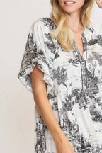 Umgee Floral Dress Black Landscape Print Dress Ruffle Short Sleeve S-2XL 90047069-ce85-4e25-a018-cd2261200794-Max Trendsi