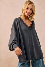 BiBi Womens Sweatshirt Ash Black Mineral Washed French Terry Oversized Top 9007f2676f8c4dbd90d38a40e2b4bf50-Max-Origin Trendsi