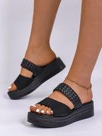 Open Toe Platform Sandals with PU Leather and Rubber Sole, Flats Heel, Multiple Sizes (US 5-11)