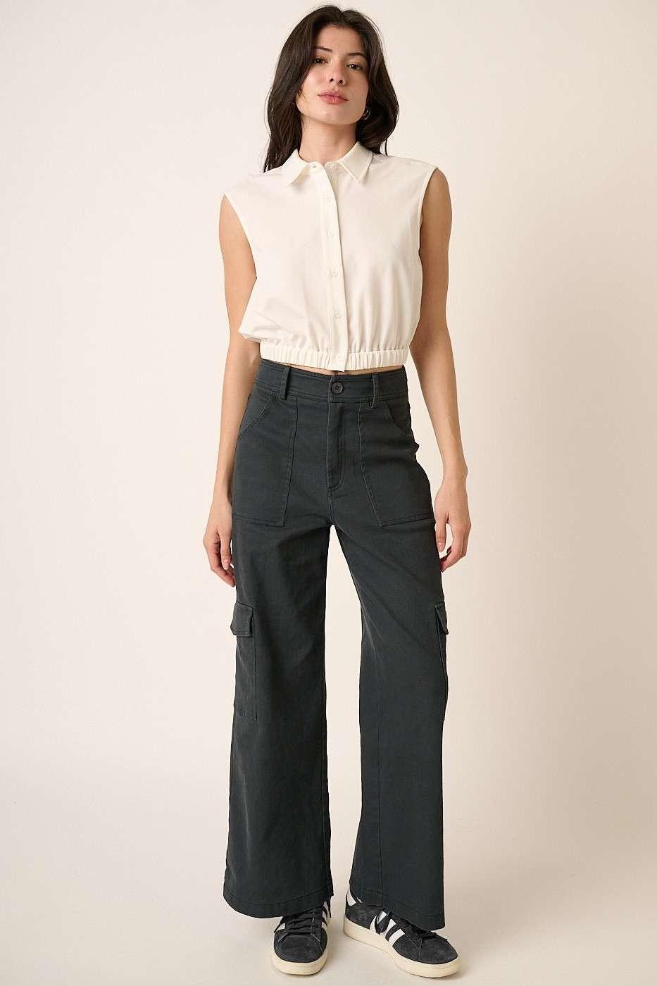 Mittoshop Cargo Pants Cotton Blend Wide Leg High Waist with Pockets 90179b01-931a-4272-8c61-96bd31020a43-Max Trendsi