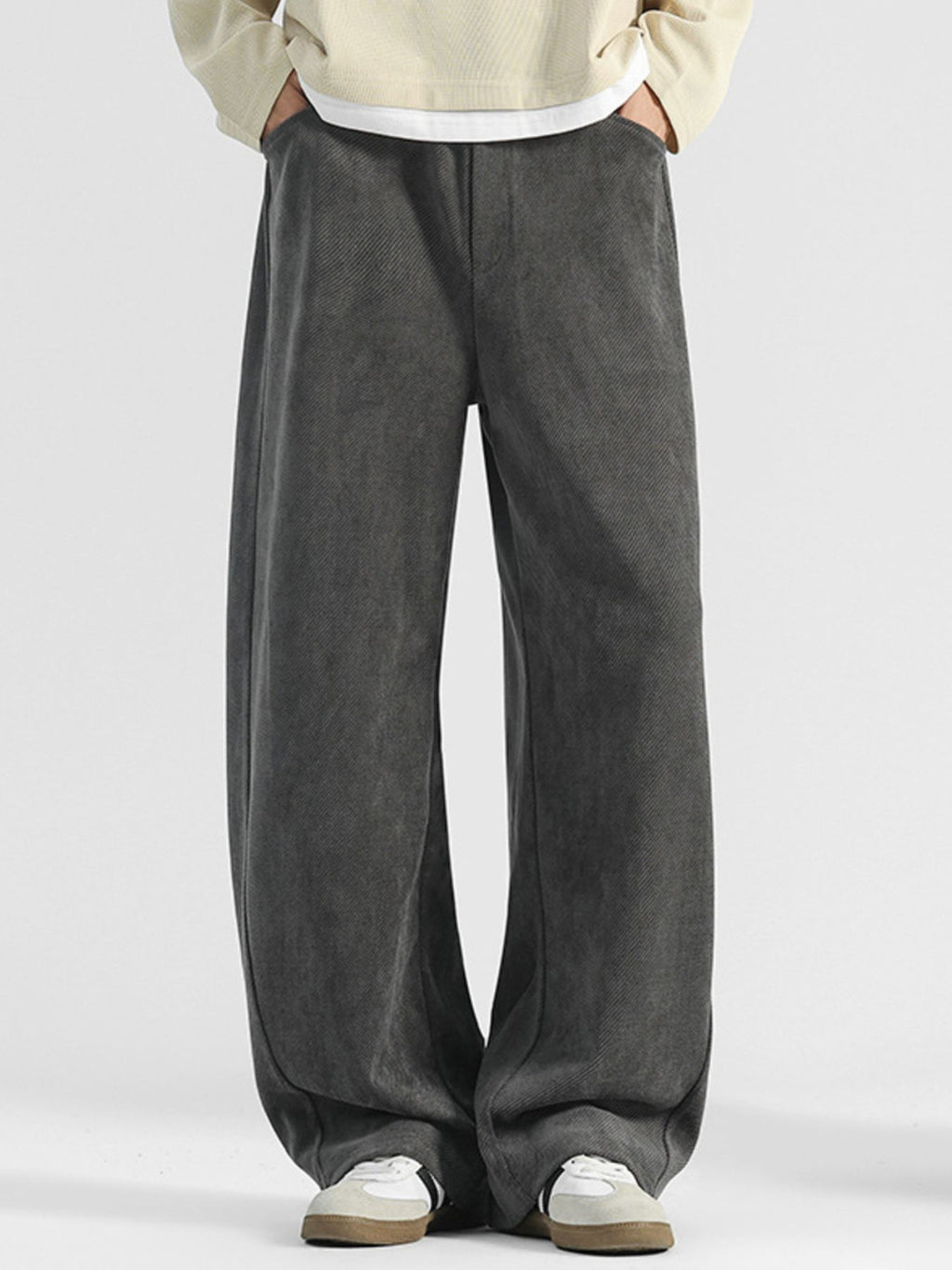 Men's Plus Size Loose Fit Pocketed Pants - 95% Polyester, 5% Spandex, Machine Washable, Imported