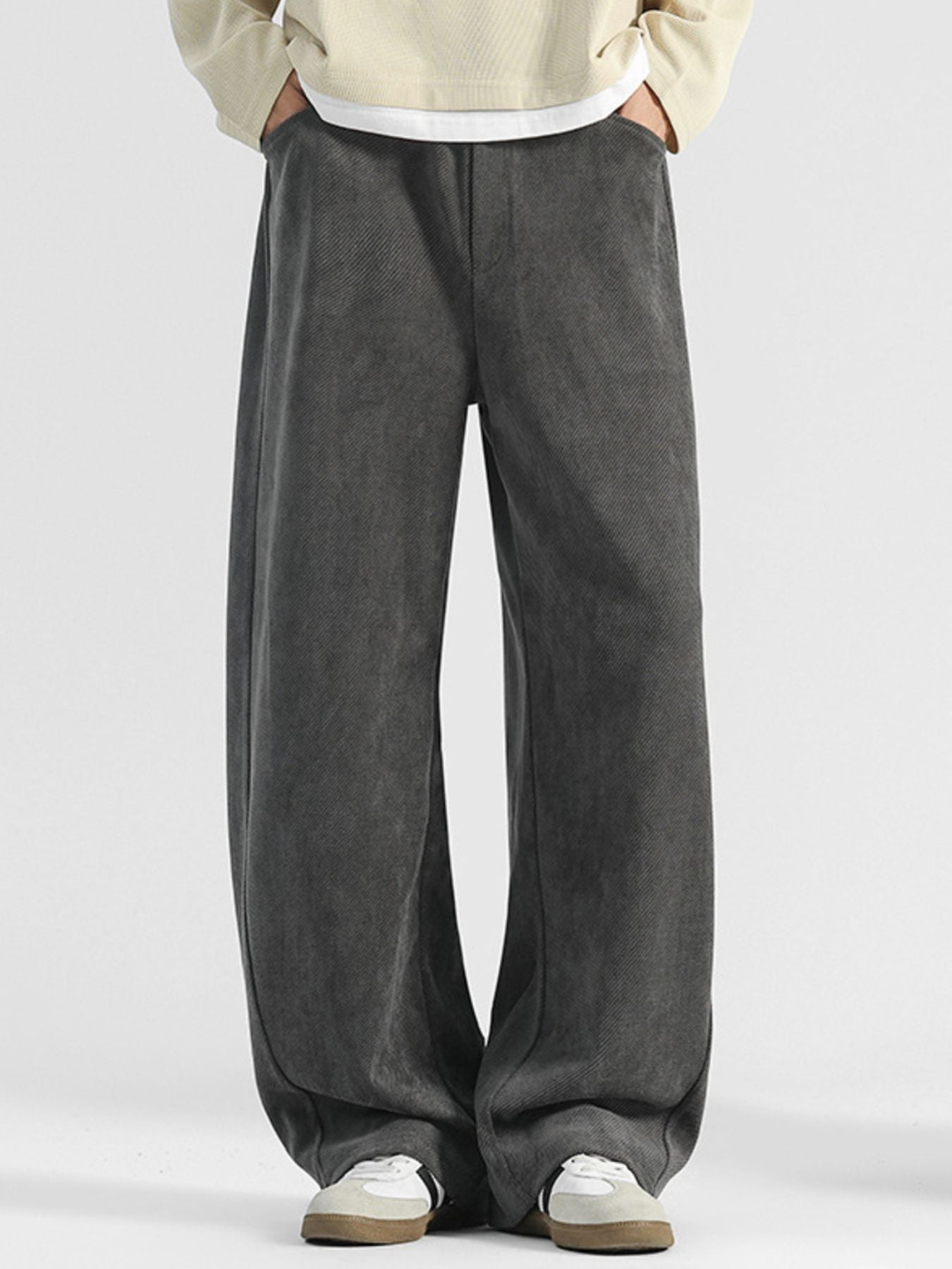 Men's Plus Size Loose Fit Pocketed Pants - 95% Polyester, 5% Spandex, Machine Washable, Imported