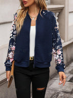 Zip Up Jacket Floral Print Long Sleeve Outwear 9024a035-f051-4d1b-b59d-8fee9a7926fd-Max Trendsi