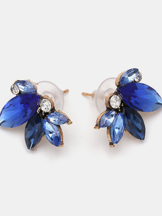 Stud Earrings Alloy Rhinestone Flower Deep Blue Women Fashion Jewelry