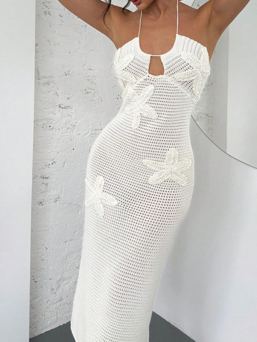 Midi Knit Dress White Crochet Backless Flower Embroidered Halter Cout Out Tied 90350a14-6676-41d3-8d4f-3a0af297f288-Max-Origin Trendsi