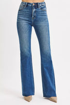RISEN Women's Flare Jeans High Rise Dark Blue Washed Denim Pants 9073b4ec0f4e4a0b8cc0b1004a73713e-Max-Origin Trendsi