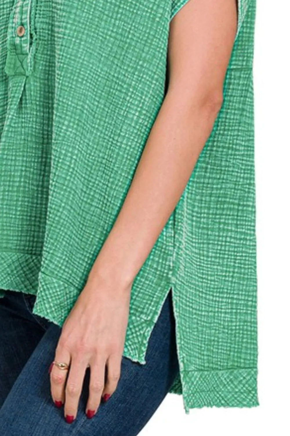 Zenana Tank Top Green Washed Double Gauze 3/4 Button Henley Neck Shirt 90807bf0-5c5c-4448-960e-0211dce17480-Max-Origin Trendsi