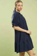 Umgee Babydoll Dress Navy Tiered Puff Short Sleeve Ruffled 90896c92-3d14-4cbc-a009-536b62dc93c8-Max-Origin Trendsi