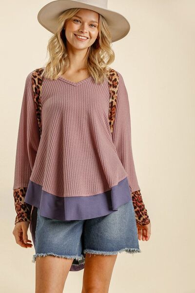 Umgee USA Waffle Knit Top Plus Size Leopard High-Low Dolman Long Sleeve 908c8e15-c16f-403e-a77c-ad837a843958-Min Trendsi