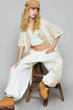 POL Womens Jacket Cream Button V-Neck with Printed Woven Patchwork 909015c7-24d2-43db-9938-0c6dc76e3e8d-Max-Origin Trendsi