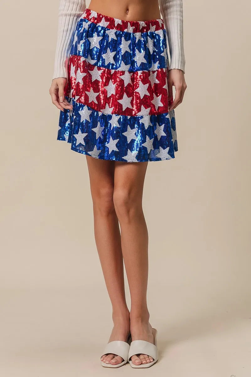 BiBi Sequin Skirt American Flag Theme Star Tiered Short Layered 90910df68a3748839b9e25c5c40d10bc-Max-Origin Trendsi