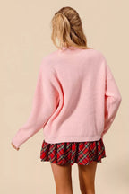 SO ME Womens Sweater Pink Merry Christmas Tinsel Lettering Pullover 909ca8088e2342ba9cf56faf89eb11da-Max-Origin Trendsi