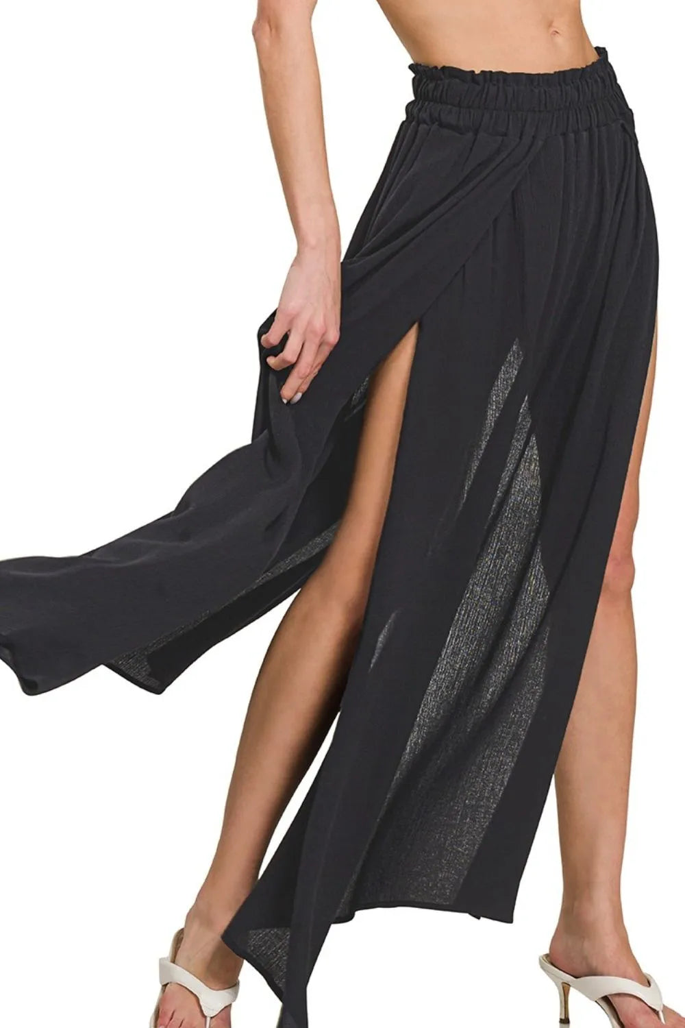 Zenana Long Skirts Black Woven Crinkle Gauze Split BLACK 90aafb30-4253-4da4-be85-7407ee341204-Max-Origin Trendsi