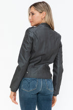 Snobbish PU Leather Biker Jacket Women Black with Side Zip Pockets 90bffae4-0787-4e4e-8b89-b8842ec0a229-Max Trendsi