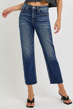 RISEN Womens Jeans Cropped High Rise Slim Barrel Raw Hem Dark Wash 90cfd070f12646618ec7a8ae60eb2fb6-Max-Origin Trendsi
