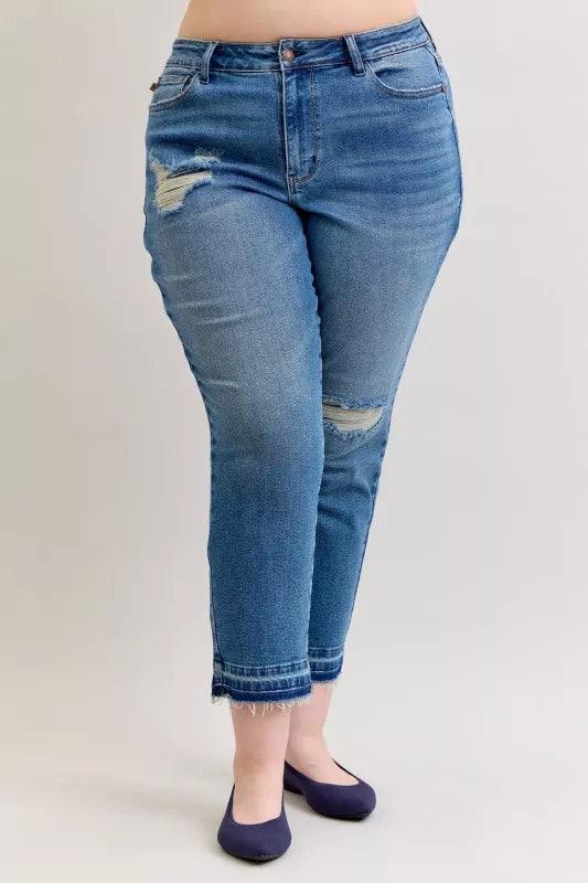 Judy Blue Jeans Boyfriend Patch & Repair Destroy Release Hem Mid Rise Plus Sizes 90d13c30-a5de-4a08-a0d6-d5d988a007bc-Max-Origin Trendsi