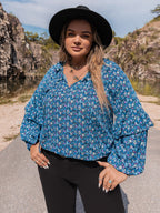 Plus Size Tie-Neck Ruffled Blouse