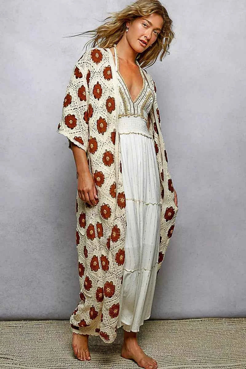 POL Crochet Longline Cardigan Floral Choco Multi Open Front Knit 90d49d6e-ff80-4588-8aa3-ddd2bcecd8e1-Max-Origin Trendsi