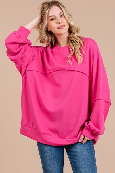 Ces Femme Sweatshirt Fuchisa Exposed Seam Long Sleeve Top Fuchisa 90dcfa1c-c451-4ca9-937e-cb85aa90235f-Min Trendsi