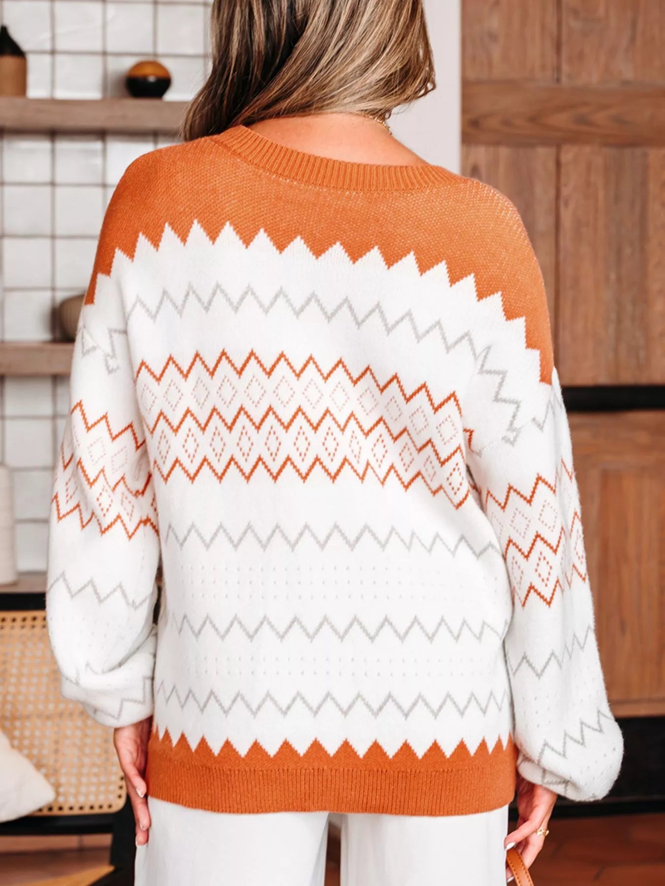 Women's Sweater Zigzag Geometric Knit Pattern Round Neck Pullover 90e9017c-c0a8-43e2-b344-9ee8dbe39f9e-Max-Origin Trendsi