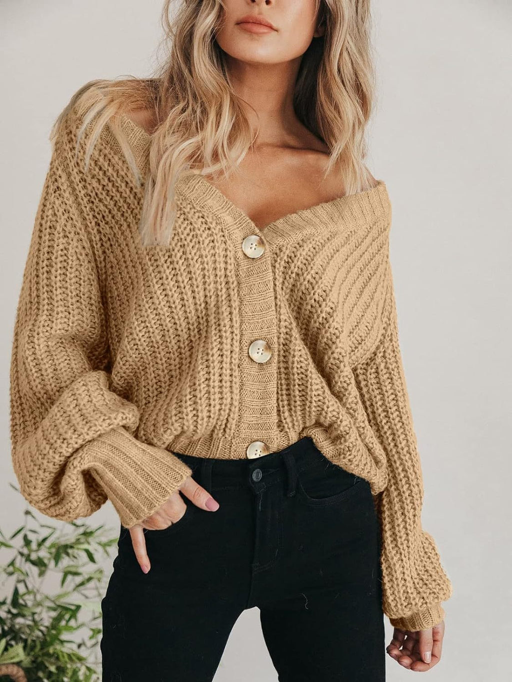 Knit Cardigan Oversized V Neck Long Sleeve Single Breasted 90eeed4f-7702-46bc-9b42-772be45d4282-Max Trendsi
