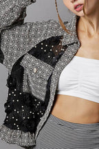 POL Shirt Black Eyelet Flower Pearl Detail Lace Patchwork Ruffled Pocketed 91151ae5-1796-4d0f-ad8a-5577d9fd0995-Max Trendsi