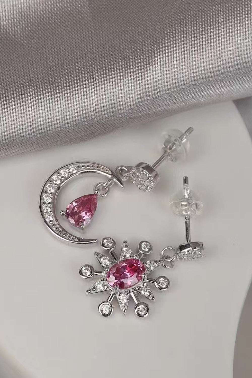 2 Carat Moissanite Moon & Star Earrings Deep Rose Stone 925 Sterling Silver 912e694f-cae2-4c27-b376-a2c6f1988b08-Max Trendsi