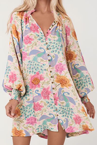 Floral Shirt Dress Lantern Long Sleeve Colorful Tied Belted Dresses 91336d65-2190-4ff1-97e4-d058adb4eebe-Min Trendsi
