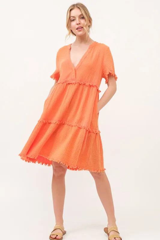 And The Why Tiered Dress Orange Washed Frayed Detail Raw Hem Short Sleeve 9137a8c39a85420ead9c92c5d63b4383-Max-Origin Trendsi