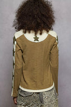 POL omens Blouse Olive Round Neck Long Sleeve T-Shirt with Star Patch 9149bb6f-6ecb-4b29-a98f-e190432e7402-Max-Origin Trendsi