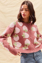 SO ME Womens Cardigan Strawberry Fruit All Over Button Sweater 9149bce858e247b18204186cde74305e-Max-Origin Trendsi