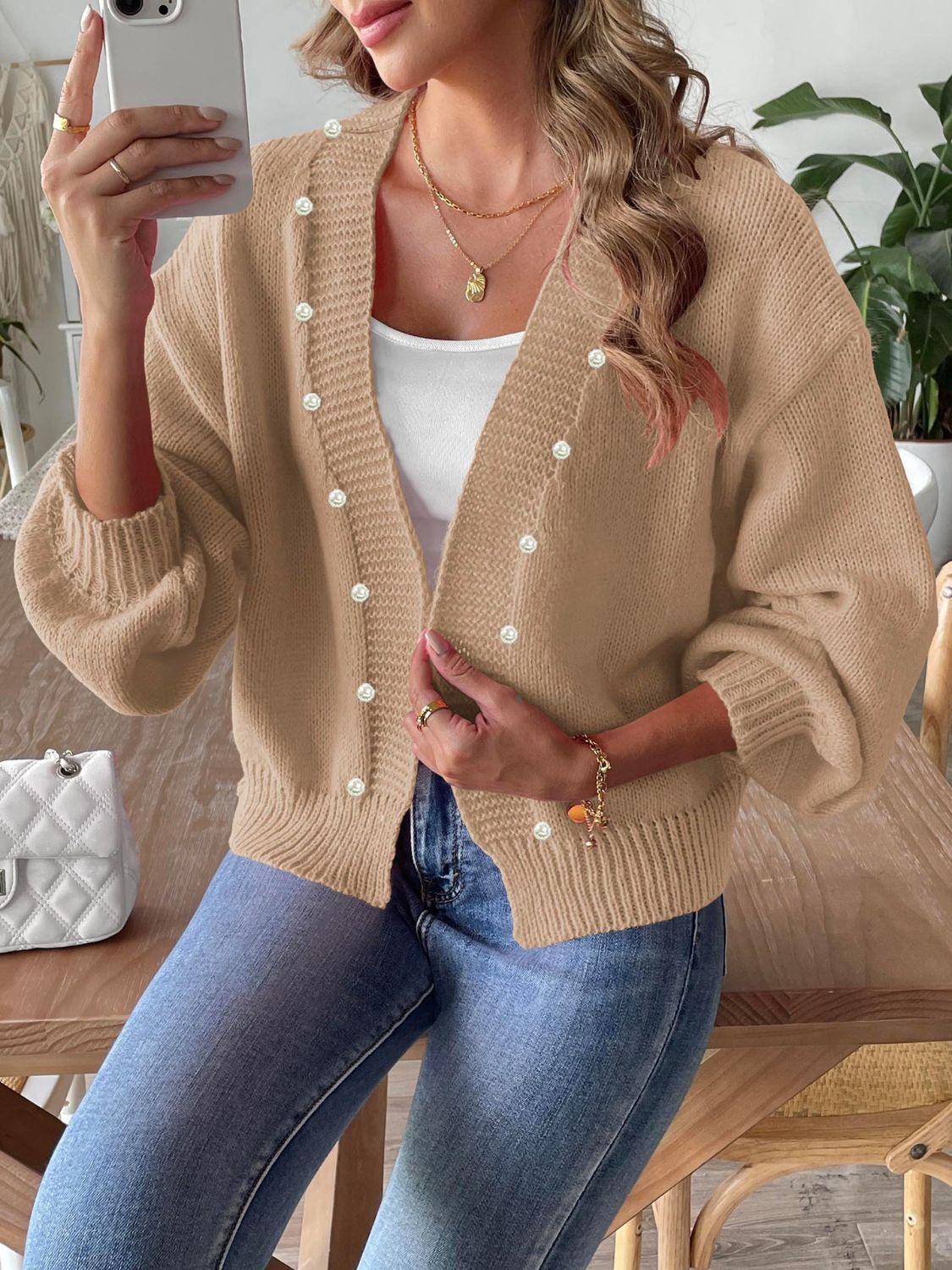 Pearl Cardigan Open Front Long Sleeve Soft Casual Knitwear 914c02da-0a09-4ba3-983c-b05439e4a691-Max Trendsi