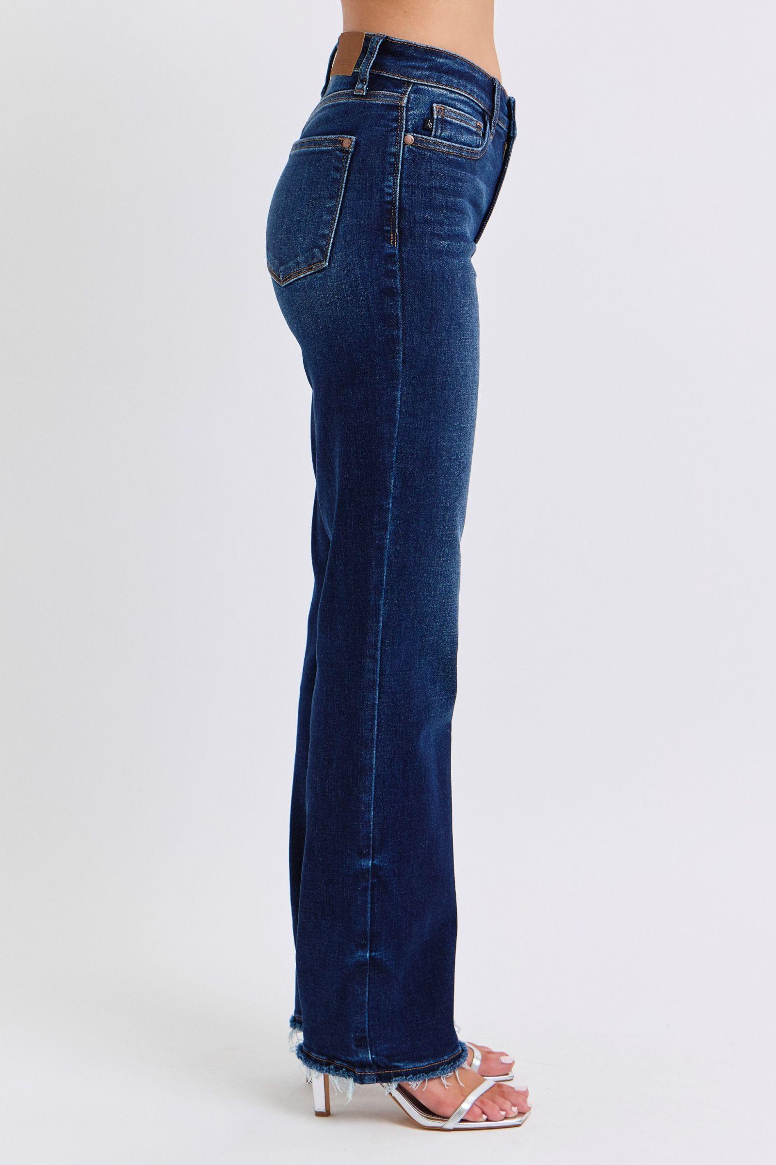 Judy Blue Women Jeans Raw Hem Straight Leg Blue Denim Basic Pants 915b6877-ad43-414a-a7d4-f4af68ea70b0-Max Trendsi