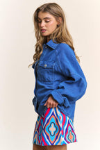 Denim Shacket US J.NNA Snap Down Long Sleeve Blue Jean Outwear 9170e07f-6dfc-45b8-8f91-9e1fe99ee154-Max Trendsi