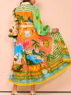Midi Shirt Dress Multicolor Tropical Printed Lantern Long Sleeve Belted 9177cad7-d490-43d4-b26d-80908ebc4e1b-Max-Origin Trendsi