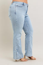 Judy Blue Jeans Tummy Control Light Wash Side Slit Slim Boot Denim Pants 9190bafd-f988-4896-bbb1-fd727341f5ae-Max Trendsi