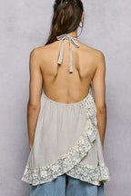 POL Lace Ruffle Halter Neck Double Gauze Top with Crochet Patch 919b0a44-7215-4826-ae0e-347827a4a5d6-Max-Origin Trendsi