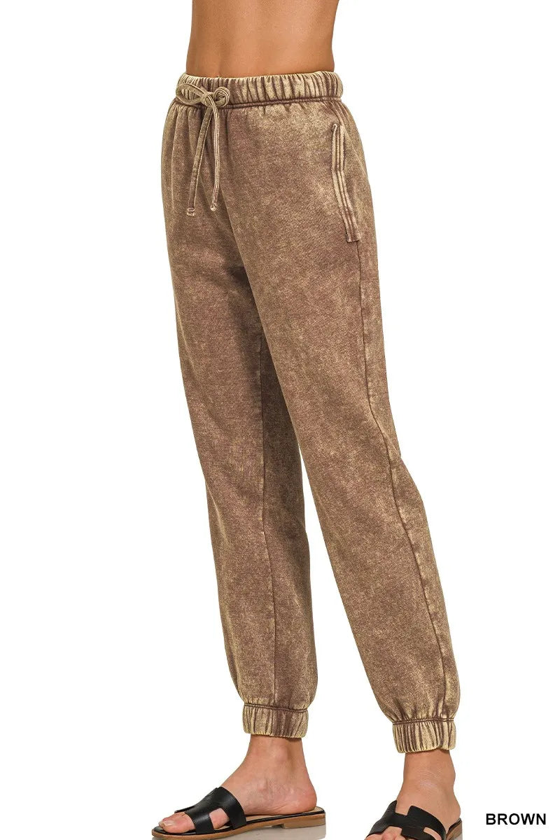 Zenana Womens Sweatpants Brown Acid Wash Fleece with Pockets 91b19cab05e9471c8ea4ca46dc68ef07-Max-Origin Trendsi