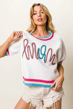 BiBi Sweater White with Metallic Letter Short Puff Sleeve Pullover 91b42c418e2b4e7db8049d7cef61f1c9-Max-Origin Trendsi
